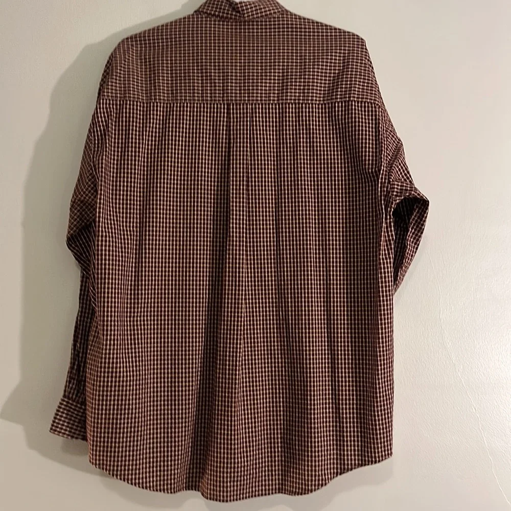 VGUC burgundy, cream, black plaid Haggar button down shirt size XL - Picture 2 of 6